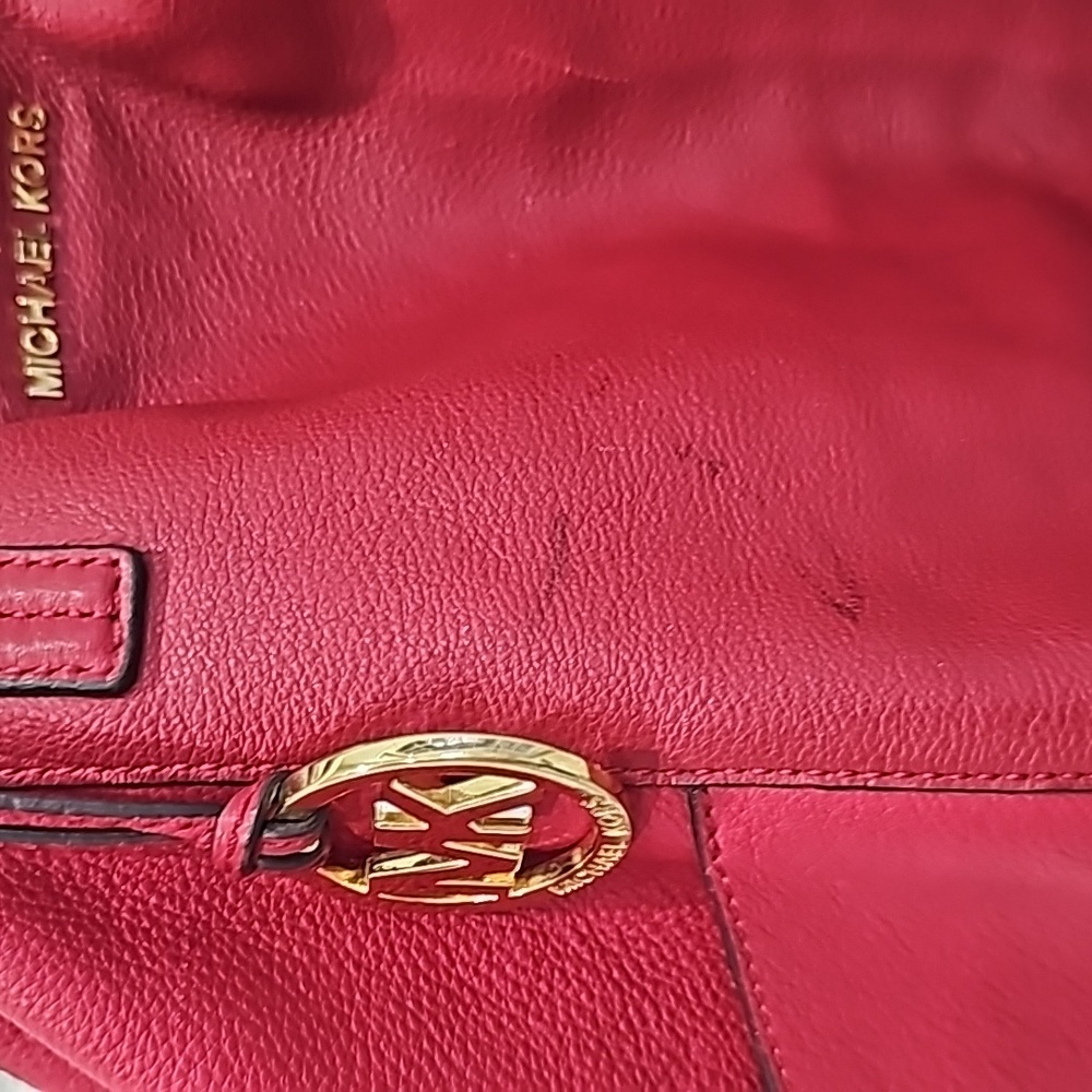 Michael Kors Large Pebbled Red Leather Handbag Tote Spacious - Picture 6 of 12